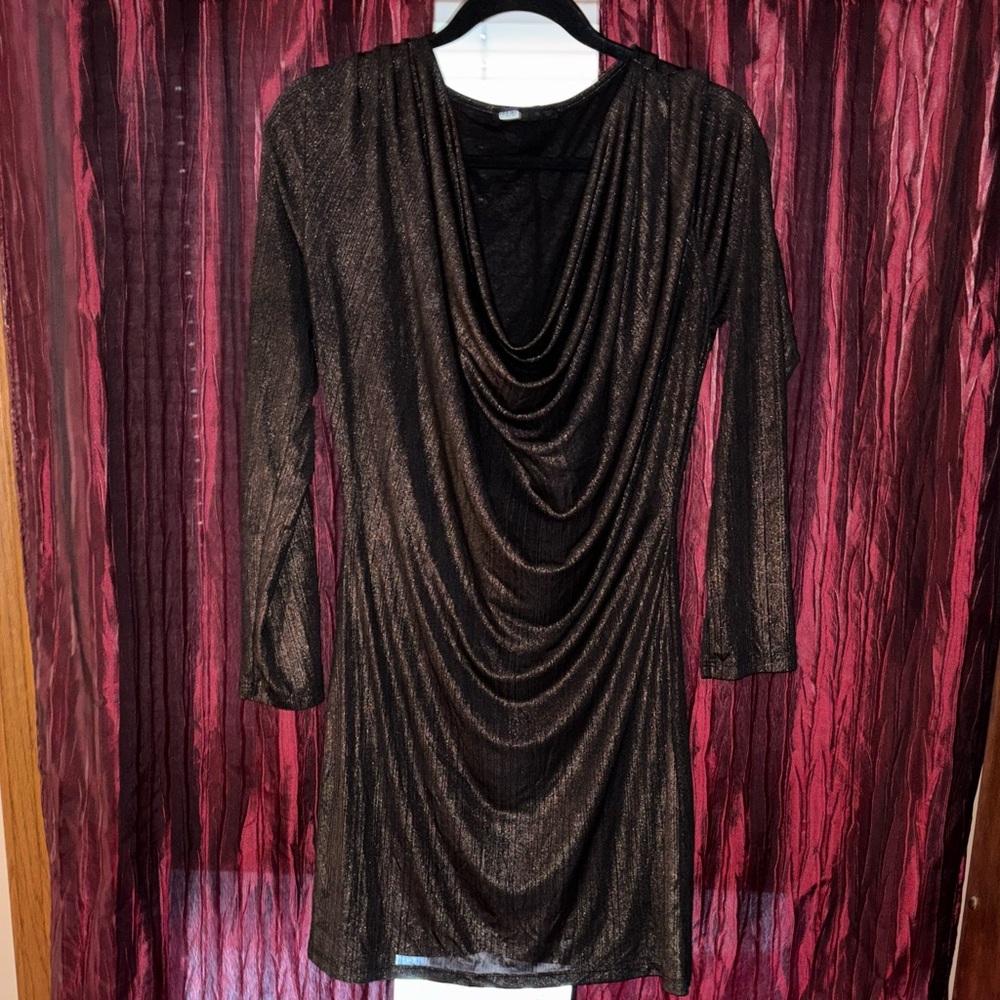 Fraiche by J Anthropologie shimmering bronze dress with black base